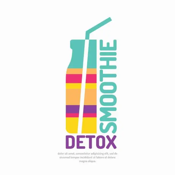 Vector illustration of Vector illustration of a smoothie detox with a bottle and a straw