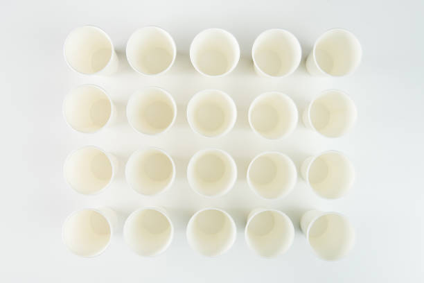 istock Close-up top view of empty plastic cups isolated on grey 685925034
