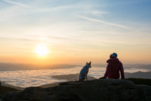 istock Girl and her dog relaxing on a peak 685925108