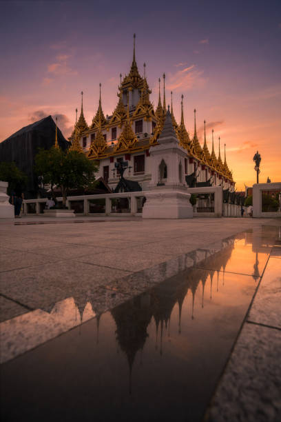 lohaprasat in wat ratchanatdaram worawihan, beautiful temple in bangkok, thailand - iron asian culture buddhism buddha imagens e fotografias de stock