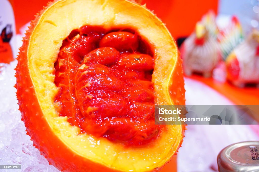 Gac fruit, typical of orange-colored plant foods in Asia with Jackfruit 2015 Stock Photo