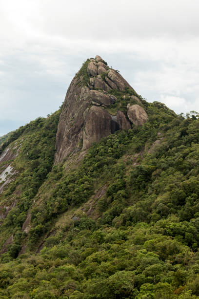 istock vertical view of a mountain rock face with some trees under white cloudy -  pico e serra do lopo 685949358
