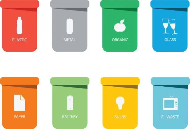 Vector illustration of Different colored recycle waste bins vector illustration.