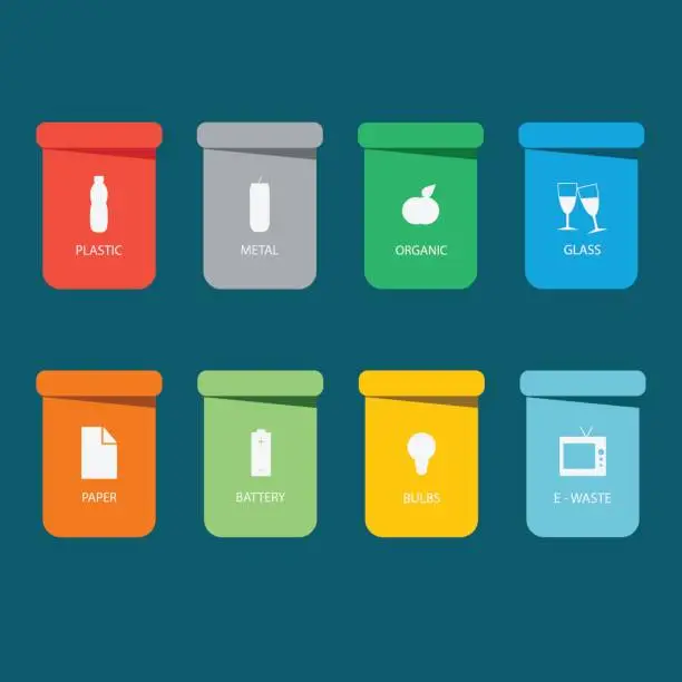 Vector illustration of Different colored recycle waste bins vector illustration.