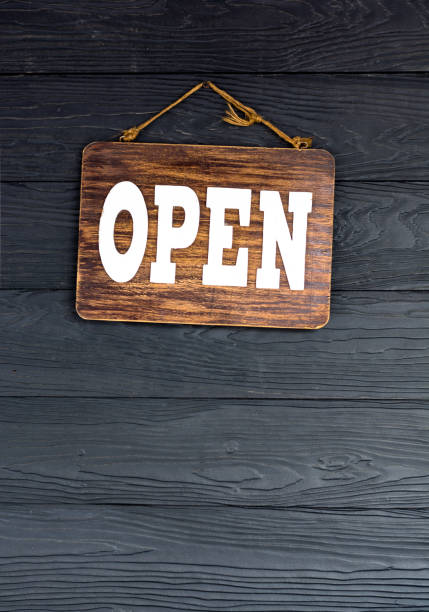 istock Open text on wooden plate hang on black wooden plates 685961670