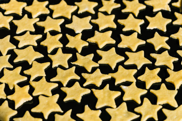 Cinnamon stars, traditional german christmas cookies, gingerbread, empty copy space