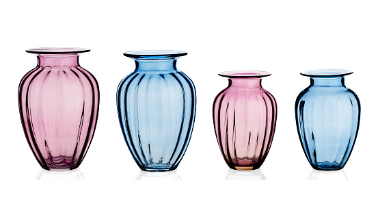 Glass vase, collage, on isolated white background