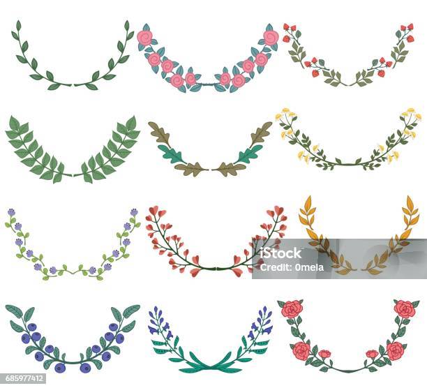 Vetores de Conjunto De Divisores Na Concepção Da Natureza Ramos Florais Coloridos Ilustração Em Vetor e mais imagens de Abstrato