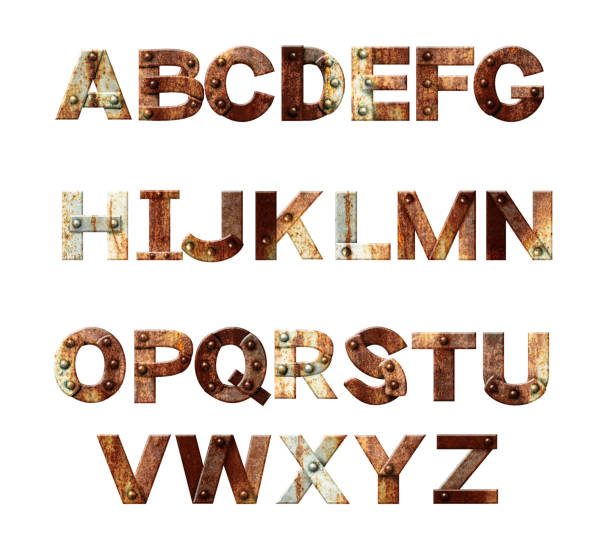 istock Alphabet - letters from rusty metal with rivets 685980118