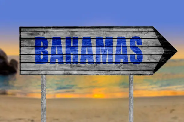 Photo of Bahamas wooden sign isolated on white