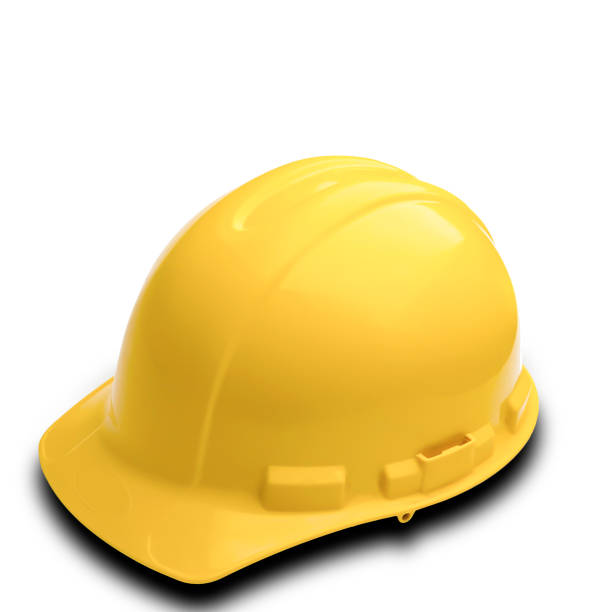 istock Yellow safety helmet, isolated against the white background 686004768