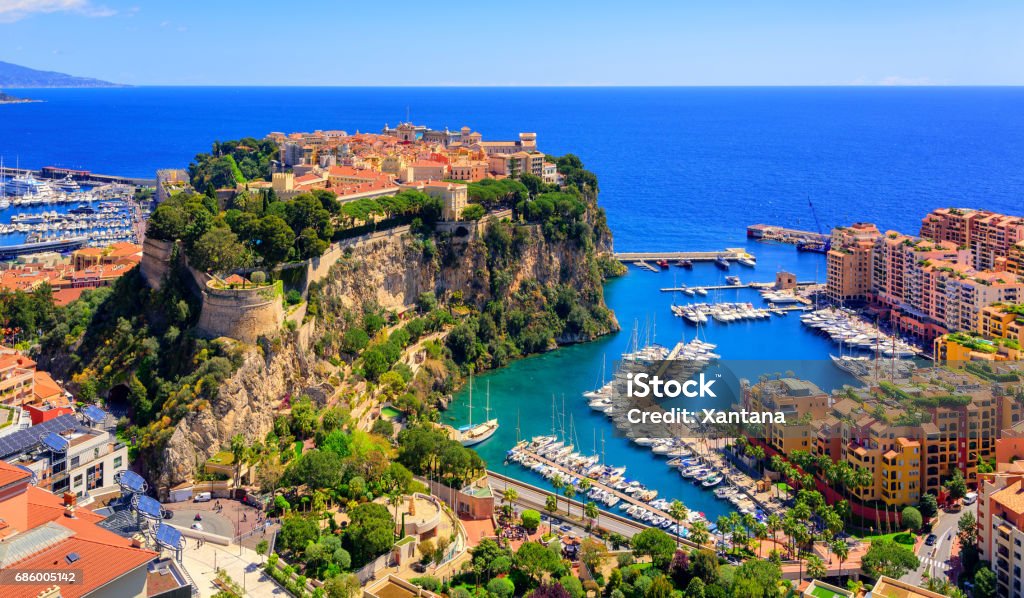 Prince Palace and old town of Monaco, France Old town and Prince Palace on the rock in Mediterranean Sea, Monaco, southern France Monaco Stock Photo