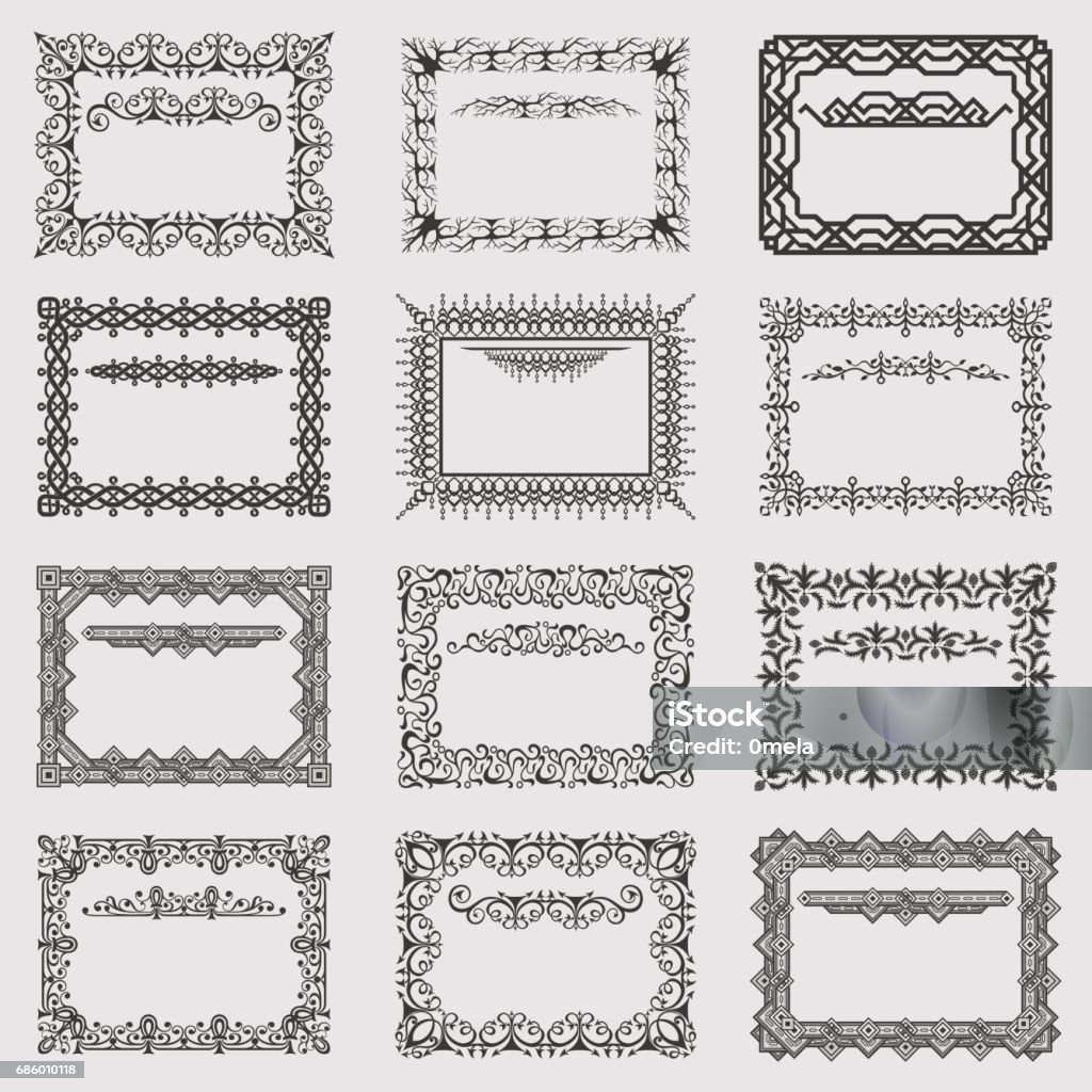 Coleção de frames quadrados do vintage do vetor - Vetor de Moldura de Quadro - Composição royalty-free