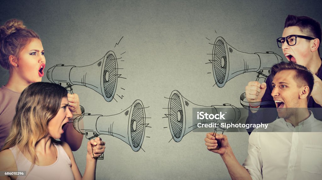 Quarrel between women and men Debate Stock Photo