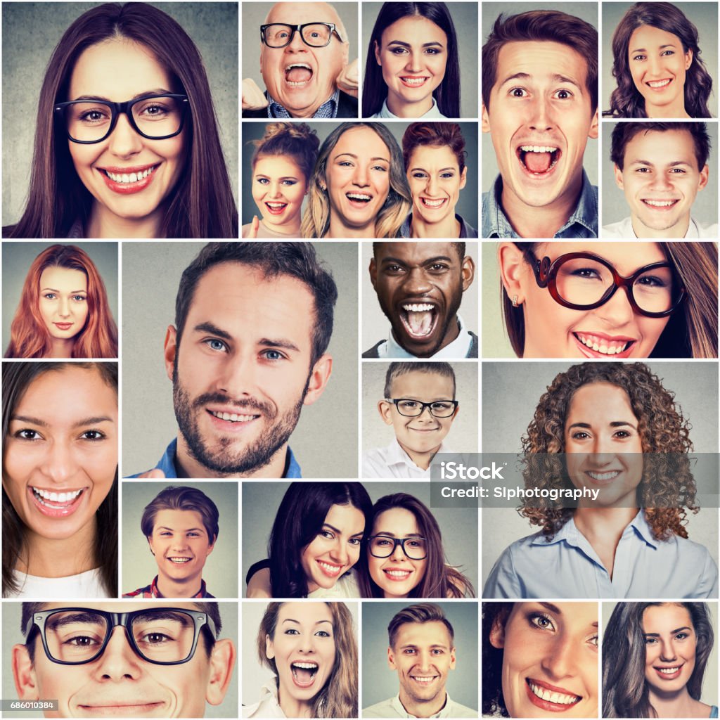 Multiethnic group of happy smiling people men and women Mosaic Stock Photo