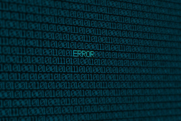 glowing blue binary code on screen with word error background concept stock photo