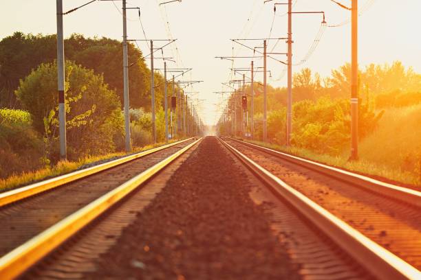 istock Railroad track at the sunset 686044816