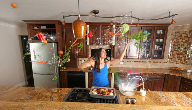 Woman cooking a meal with magic