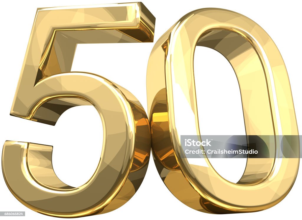 50 golden number isolated 3d rendering 50-54 Years Stock Photo