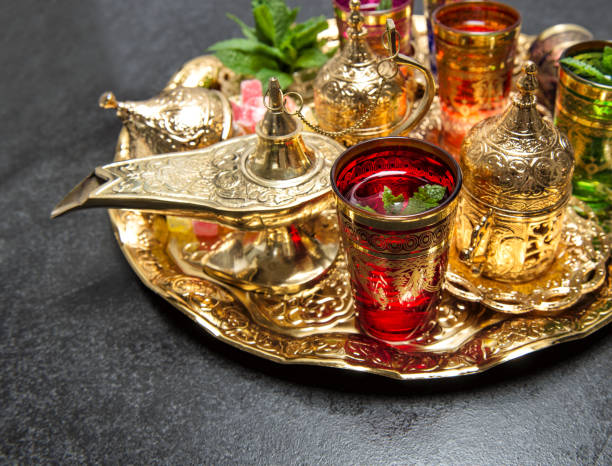 istock Ramadan decoration oriental lantern Tea glasses 686075040