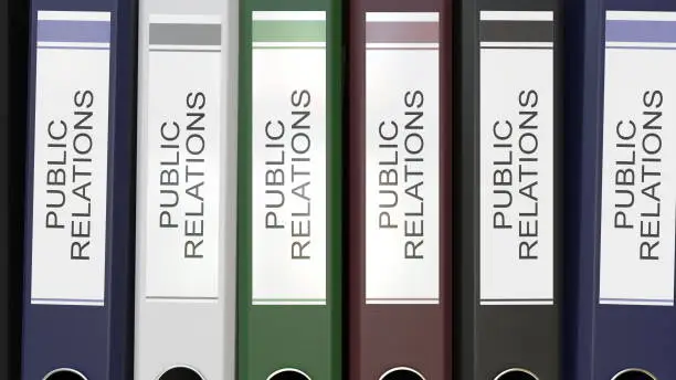 Photo of Multiple office folders with Public relations text labels 3D rendering