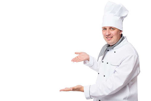 product presentation from the chef on a white background, space on the left
