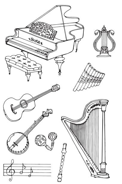 muzyka czarny biały1 - art symbol icon set music stock illustrations