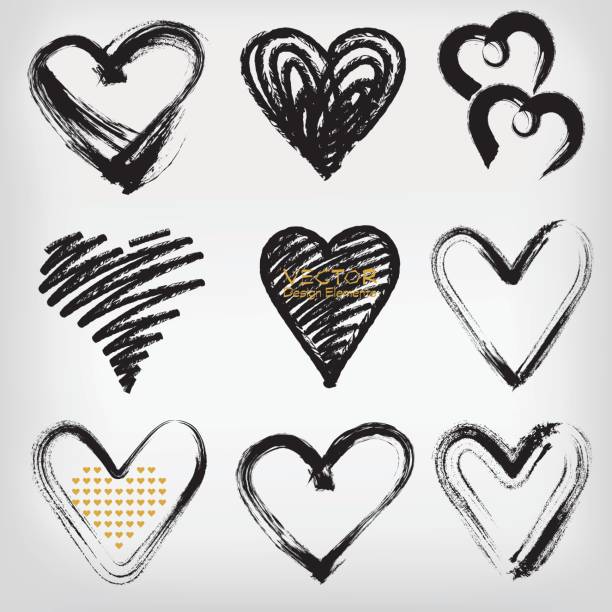 vektor-pinselstrich und textur. herz-form-symbol. - blob heart shape romance love stock-grafiken, -clipart, -cartoons und -symbole