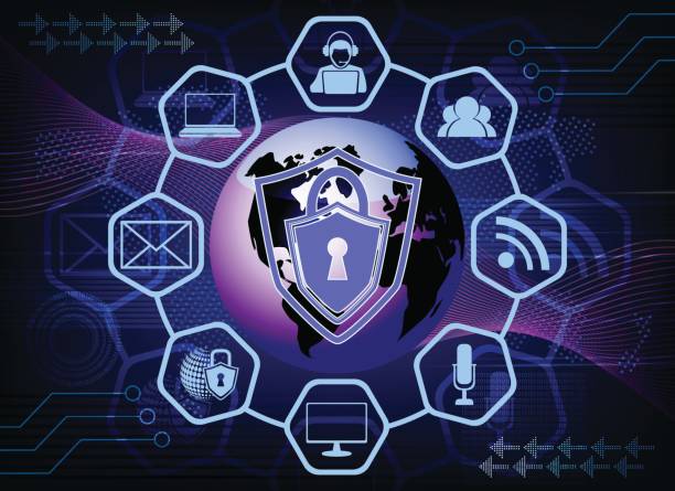 istock dark blue background with the symbols of the Internet 686124550