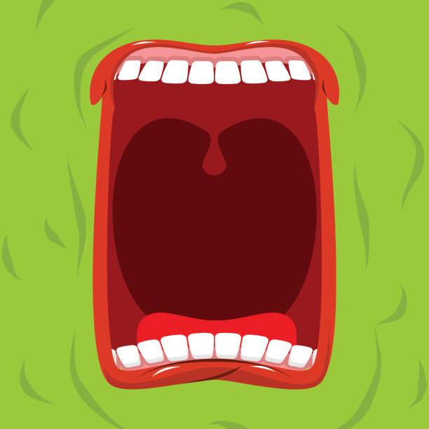 istock Green monster with his mouth open. Scary ghost shouts. Horrible wraith frightening screams.  spook Wild howl. Mysterious phantom. Angry hungry spirit 686133474