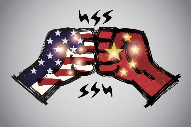 istock Fist Bump with brushwork,  International relations concept, USA and China. 686136088