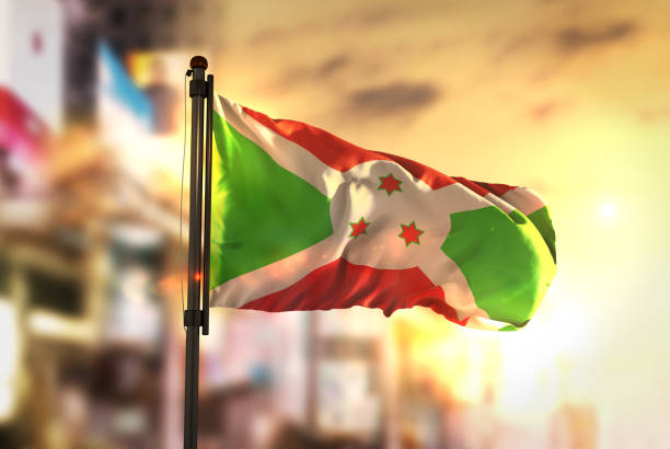 3d Render Burundi Flag Waving in the Wind in Blue Sky, Concepts of Democracy and International Relations