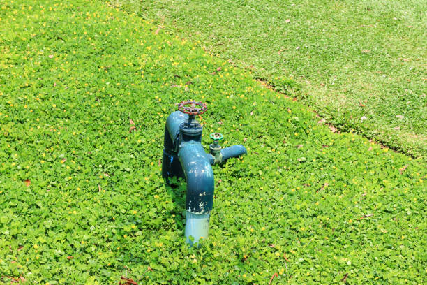 Water valve in the grass field, garden, water system in the grass field