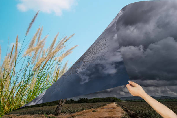 istock Ecology Concept Hand pull The dark sky and the fresh sky 686152516