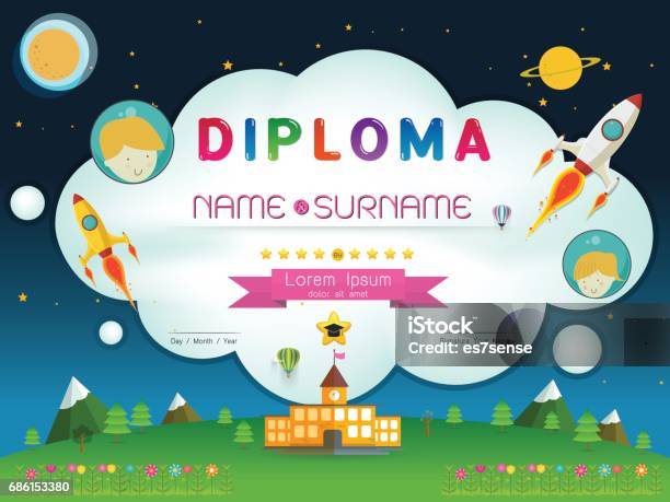 Certificate Kids Diploma Stock Illustration - Download Image Now - Achievement, Astronaut, Blank