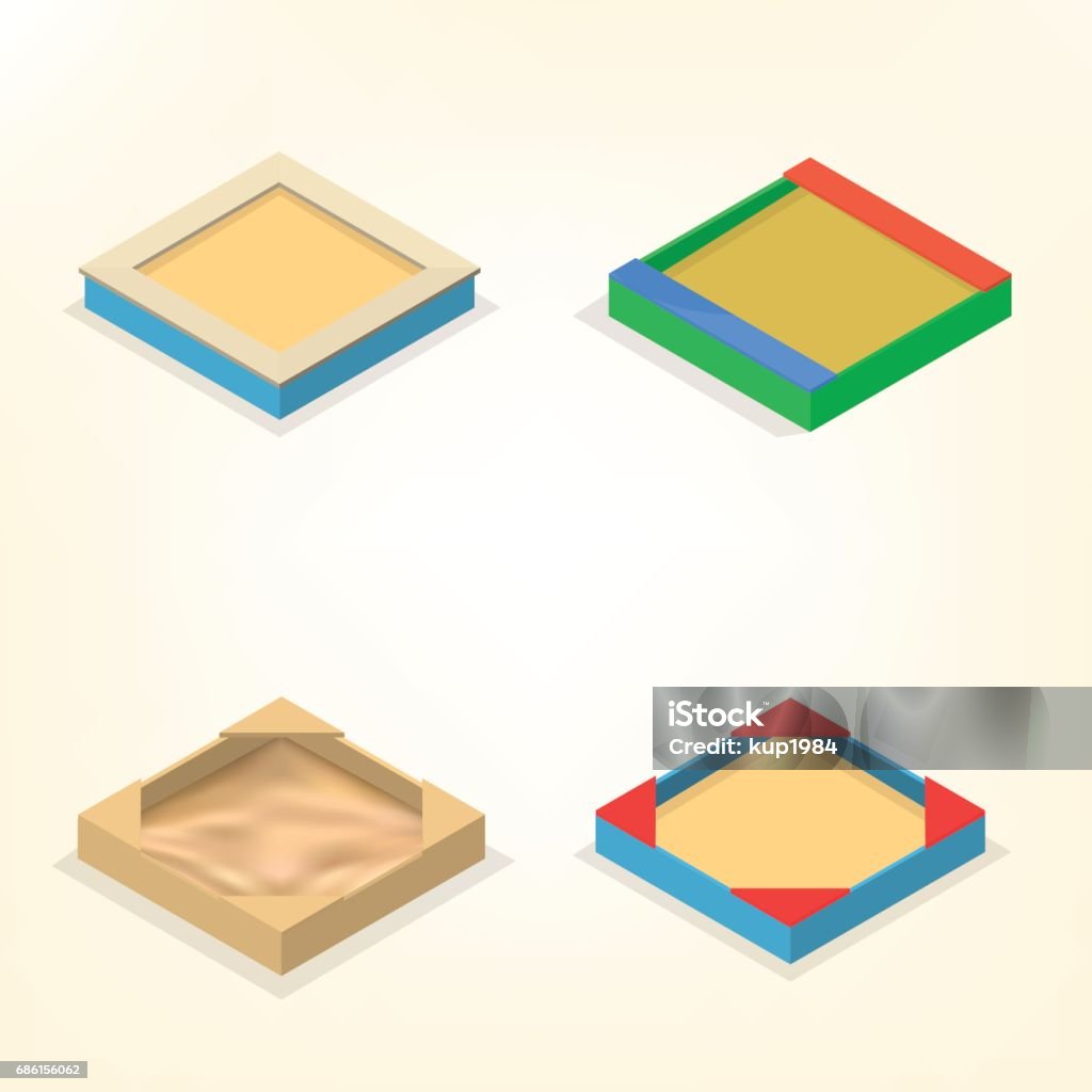 Sandbox in isometric, vector illustration. Wooden sandbox isolated on white background. Elements of the design of playgrounds and parks. Flat 3d isometric style, vector illustration. Sandbox stock vector