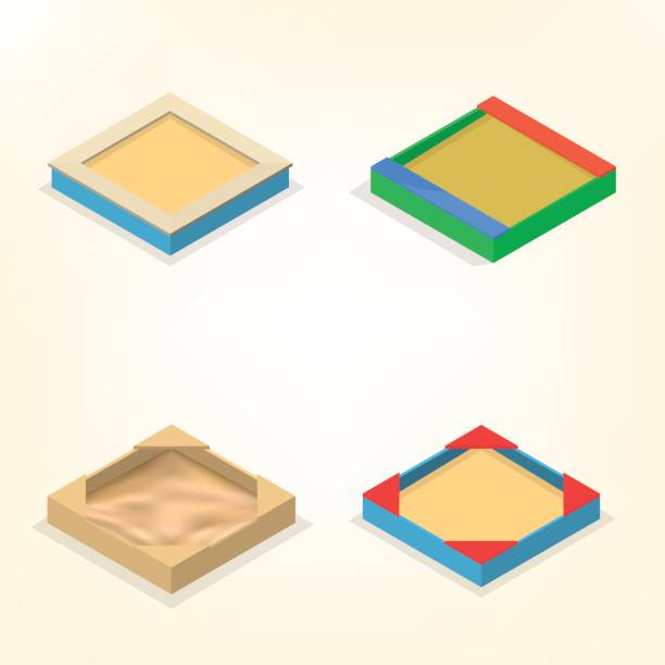Sandbox in isometric, vector illustration. Wooden sandbox isolated on white background. Elements of the design of playgrounds and parks. Flat 3d isometric style, vector illustration. sandbox stock illustrations
