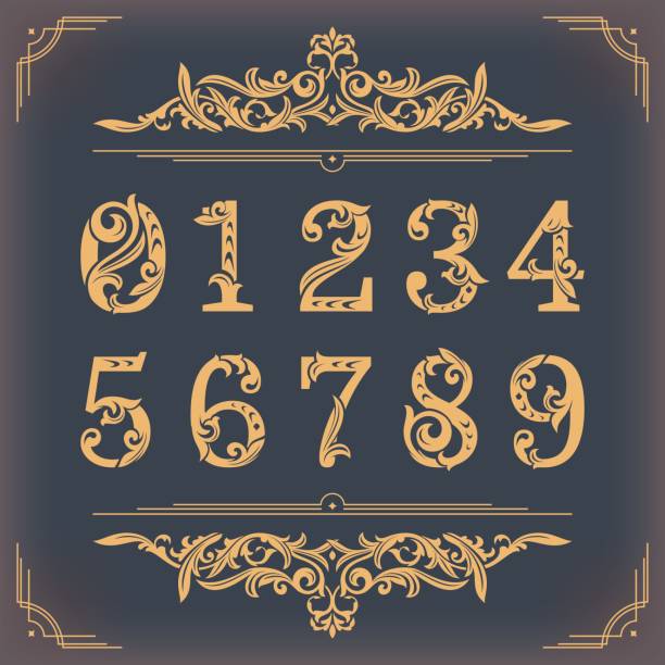 Vintage stylized numbers with floral elements vector art illustration