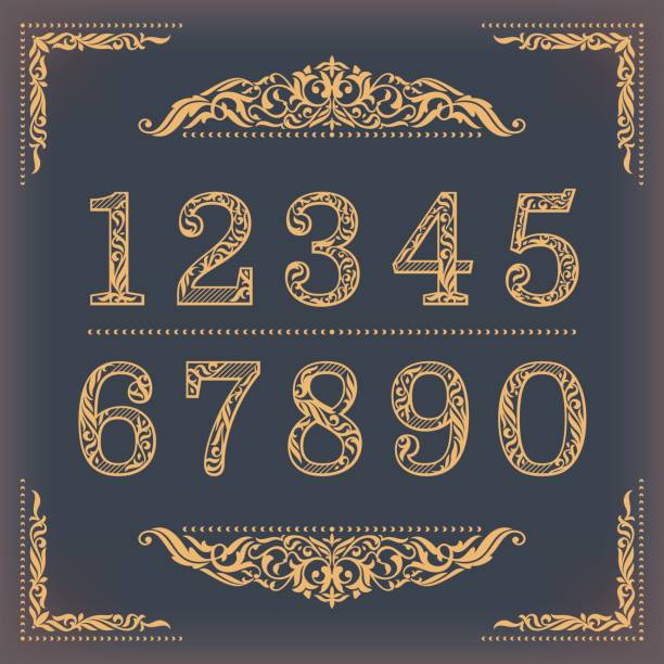 Vintage stylized numbers with floral elements vector art illustration