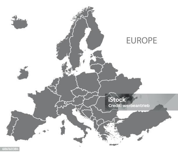 Vetores de Novo Mapa Europeu Após A Saída Da Grãbretanha Com Todos Os Países No Cinza e mais imagens de Mapa