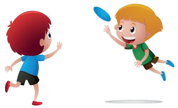 Vector illustration of Two boys playing frisbee