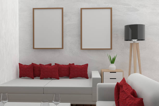 istock living room with mock up interior modern in the concrete room in 3D render image 686171620