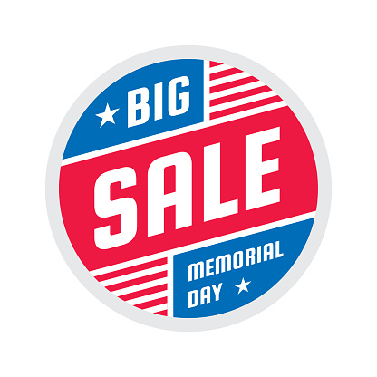 Big sale - vector circle banner concept illustration on white background. Memorial day creative badge. Abstract advertising promotion layout. Graphic design element.