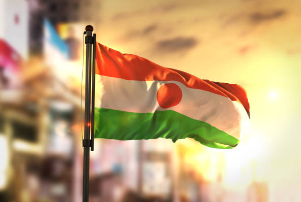 istock Niger Flag Against City Blurred Background At Sunrise Backlight 686178424