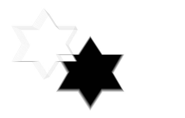The white star is placed above, supposively by a mad idiot who believes that white is the superior race.But, as it is unnatural, the white star itself mooves towards and downwards the black one,trying to aline.And it's David's Star shape because I would like also to express my opinion about freedom of religion choice.Everybody is free to praise whoever god he wants, as long as it doesnt provoke conflicts or victims