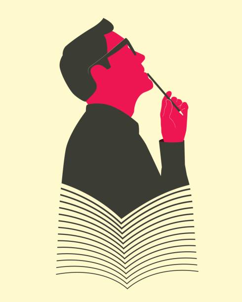 Writer thinking. Stylized combination of thinking man and the book. Symbolism concept illustration. journalism illustrations stock illustrations