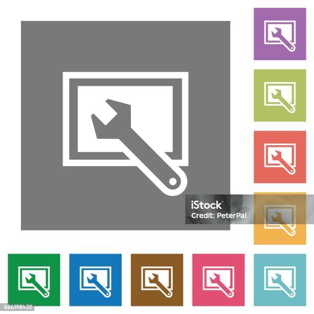 Screen Settings Square Flat Icons Stock Illustration - Download Image Now - Icon Symbol, Adjusting, Applying