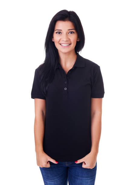 Woman in black polo shirt