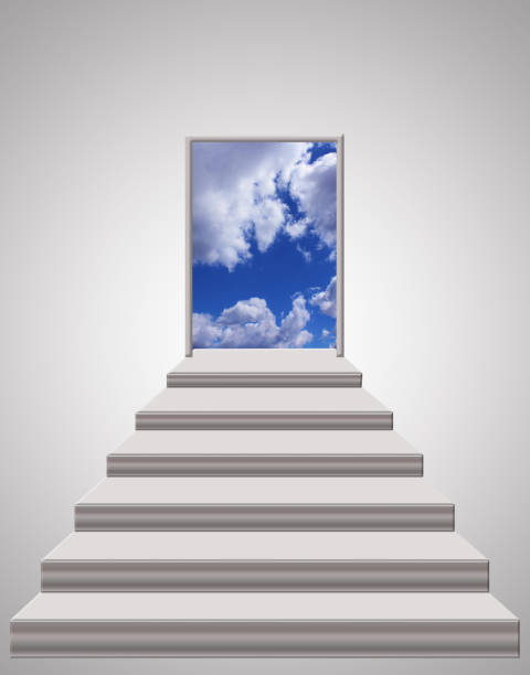 istock stairs leading from room to blue sky 686205430