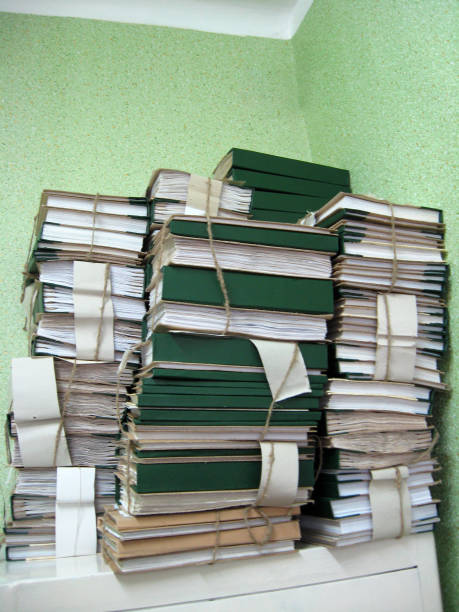 piles of archive papers - paper stack heap index card imagens e fotografias de stock